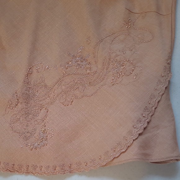SZ6 100% Linen 3pc Skirt Set Olsen Embroidery Beaded Belted - Picture 10 of 17